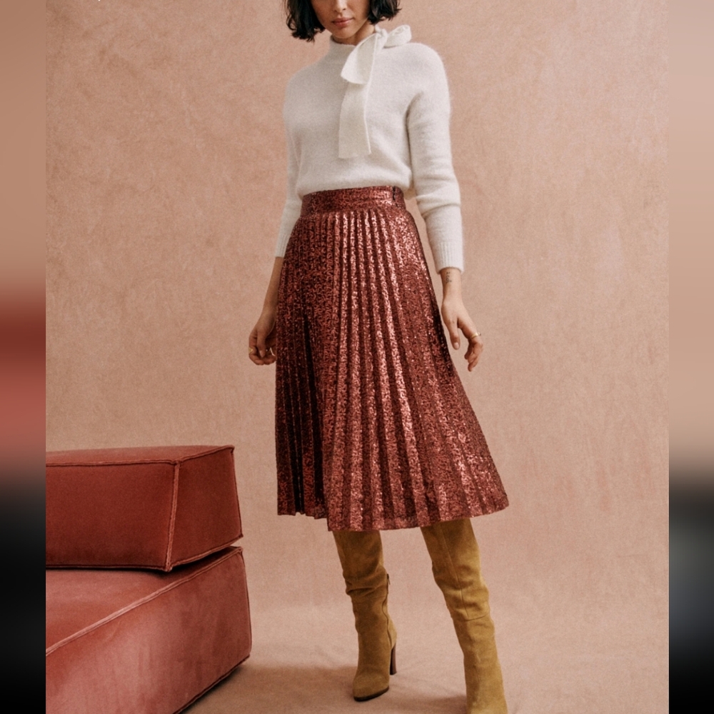 Sezane Dino Elegant Sequin Skirt in Shimmering Bronze - Picture 1 of 5
